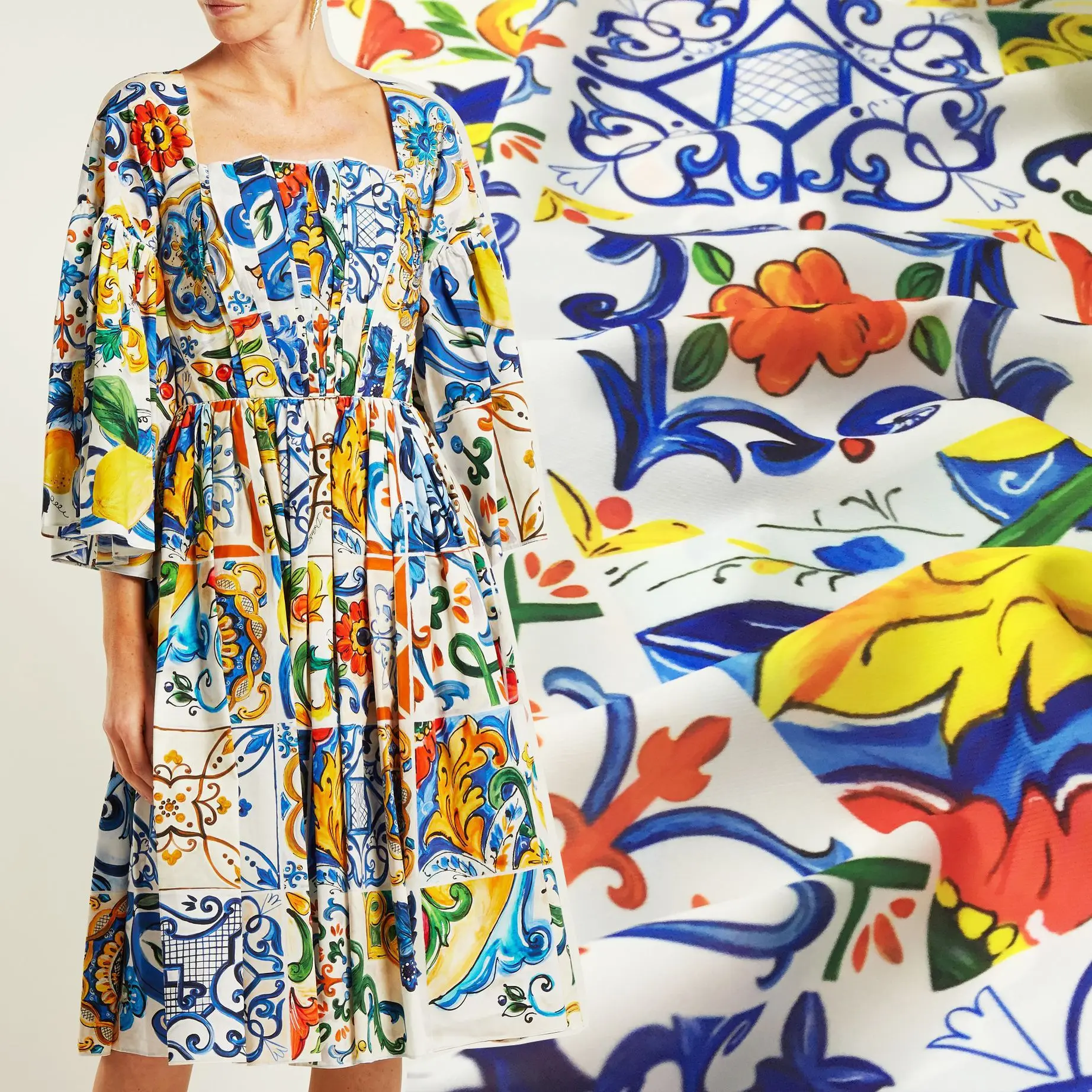 Na jar a v lete ručne maľované puzzle kvetov vytlačené textílie ručné DIY šitie košeľu tkaniny pre šitie odevov materiál